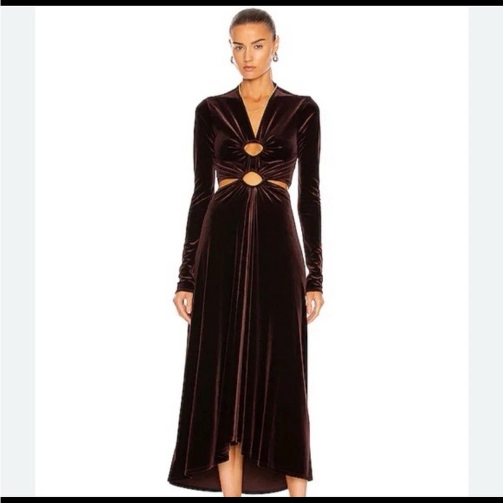 A.L.C. Maeve Cutout Velvet Dress Women 14 Chocolate Brown Midi Long Sleeve